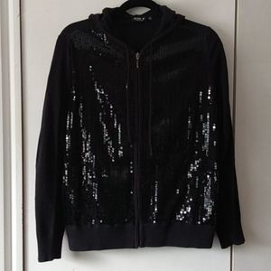 Sequined Zip-Up Hooded Sweater